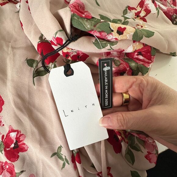 NWT Leith Pink Adobe Taupe Pink Red Floral Print Bell Sleeve Ruffle Wrap Top S - Picture 11 of 14